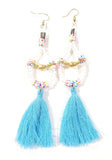 Beaded Blue Tassel Twin Shem Earrings