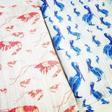 Organic Cotton Pink Shrimp and Blue Pelicans Barry Beaux Swaddle Blankets