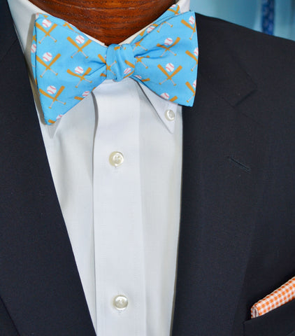 Blue Baseball Bow Tie