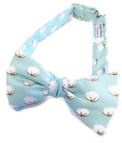 Blue Cotton Boll Bow Tie