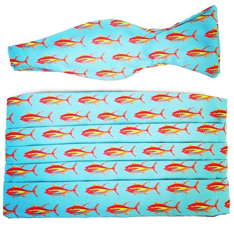 Bow Tie And Cummerbund Set Featuring Yellowfin Tuna Design