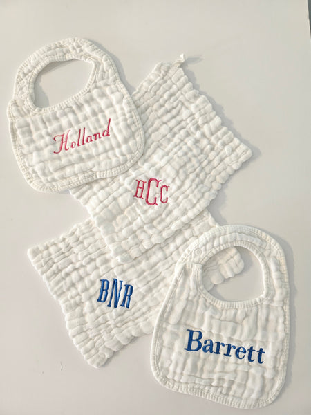 Personalized Bibs and Burp Cloth Set (1 of each)