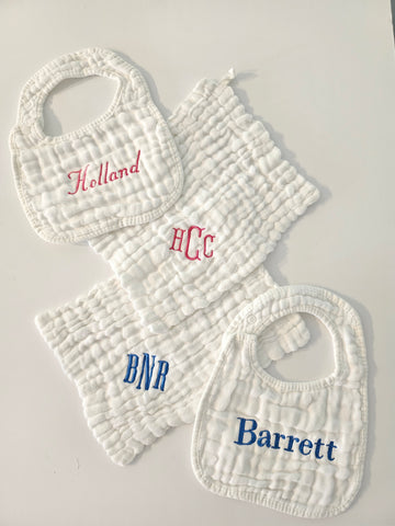 Personalized Bibs and Burp Cloth Set (1 of each)