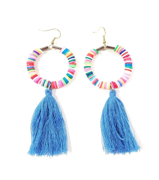 Multicolor Blue Tassel Twin Shem Earrings
