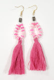 Hot Pink Beaded Tassel Twin Shem Earrings