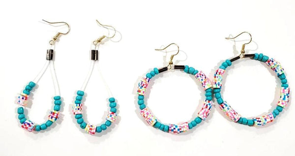 Teal and Colorful Twin Shem Earrings