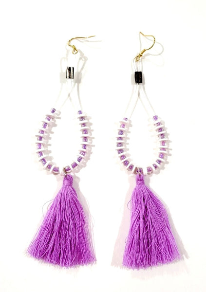 Purple Beaded and Tassel Twin Shem Earrings