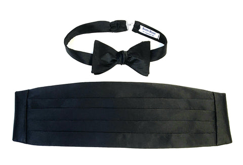 black silk cummerbund and bow tie set