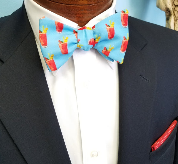 Bloody Mary Blue Bow Tie Red Pocket Square