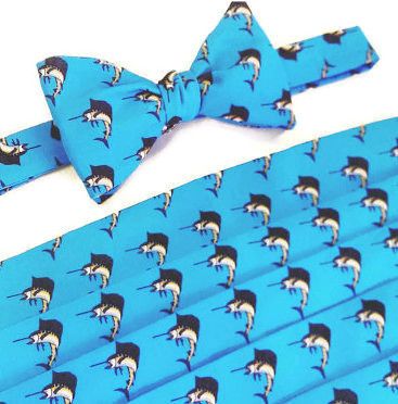 Blue Sailfish Bow Tie And Cummerbund Set