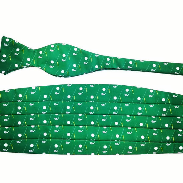 Green Golf Themed Bow Tie And Cummerbund Set By Barry Beaux