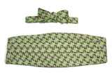 Green Bow Tie And Cummerbund Set With An Oyster Shell Print