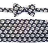 Black Bow Tie And Cummerbund Set Featuring Oyster Shells